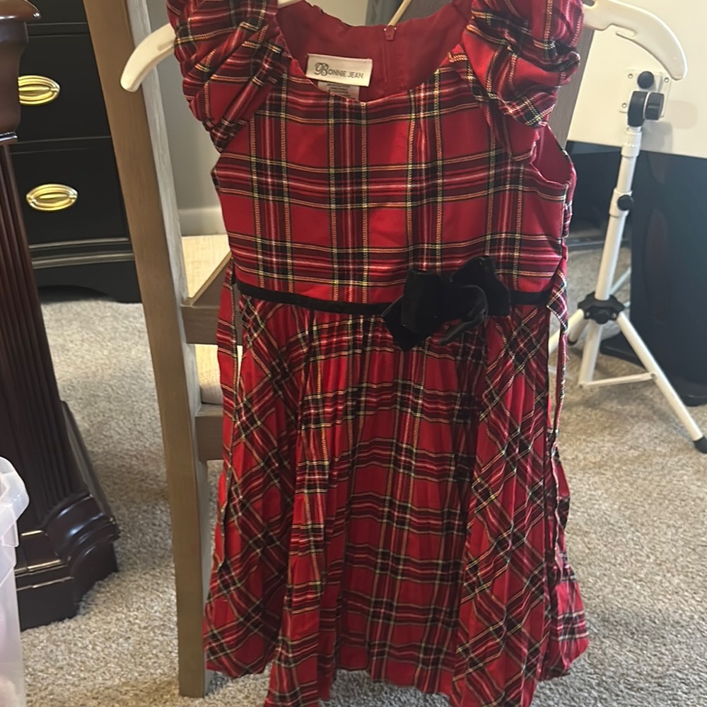 Bonnie Jean Red Tartan Dress with Black Bow